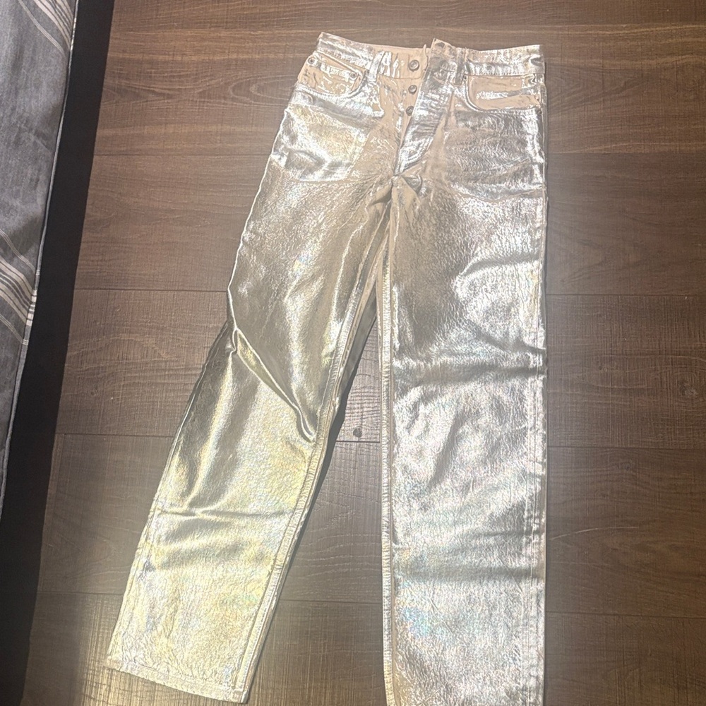 Metallic Silver Women Jeans